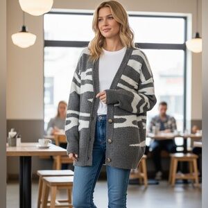 NWT Michael Stars Nell Cardigan in Charcoal Combo, 2X, Soft, Cozy Texture‎